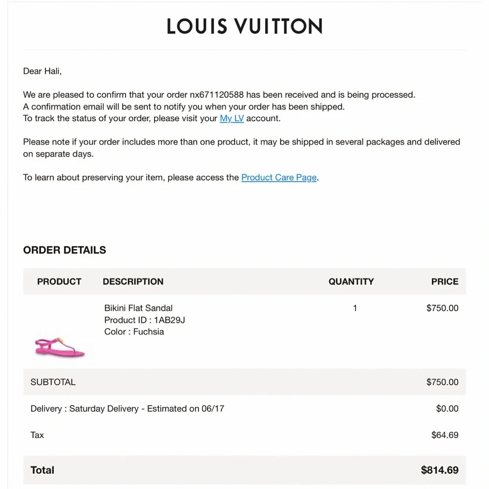 NWT • Louis Vuitton • Bikini Flat Sandals • Fuchsia • Size 37 EU • Never Worn - Picture 6 of 9